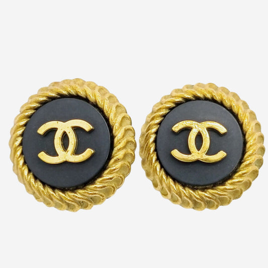 Chanel 24k Gold-Plated Black Clip-on Earrings