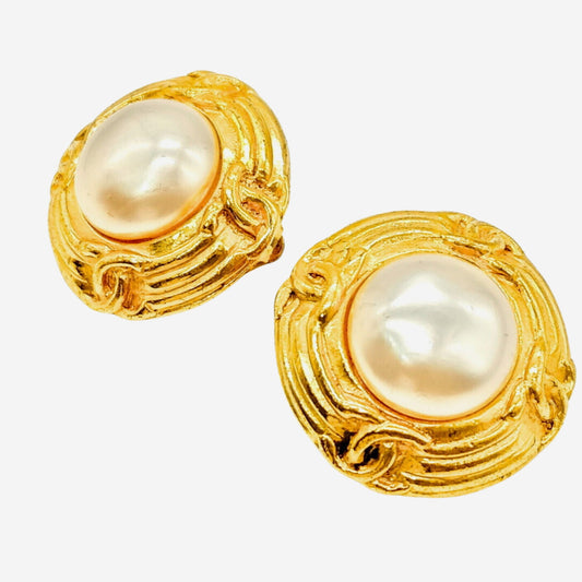 Chanel 24k Gold-Plated Faux Pearl Clip-on Earrings